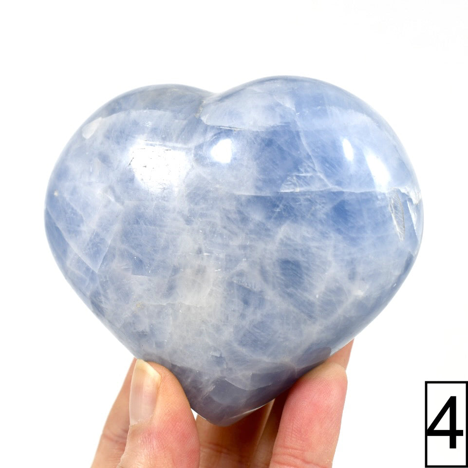 XL Blue Calcite Crystal Heart Shaped Palm Stone