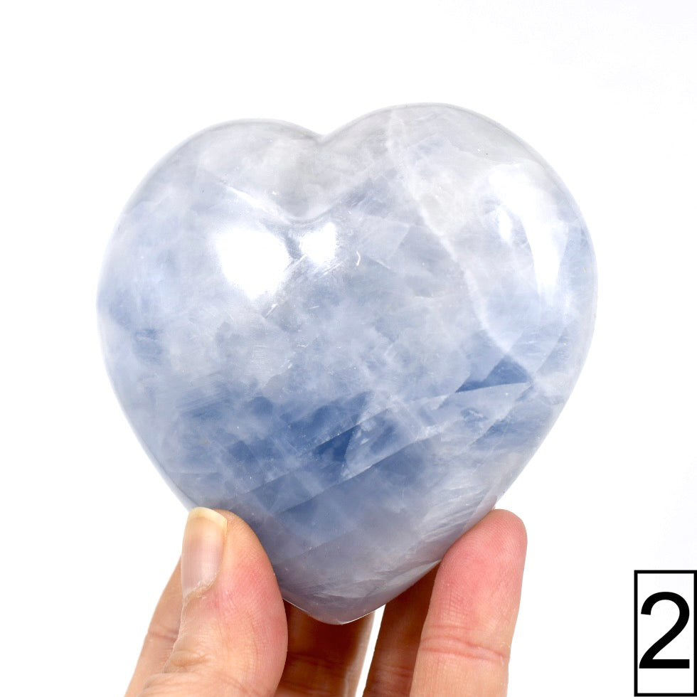 XL Blue Calcite Crystal Heart Shaped Palm Stone