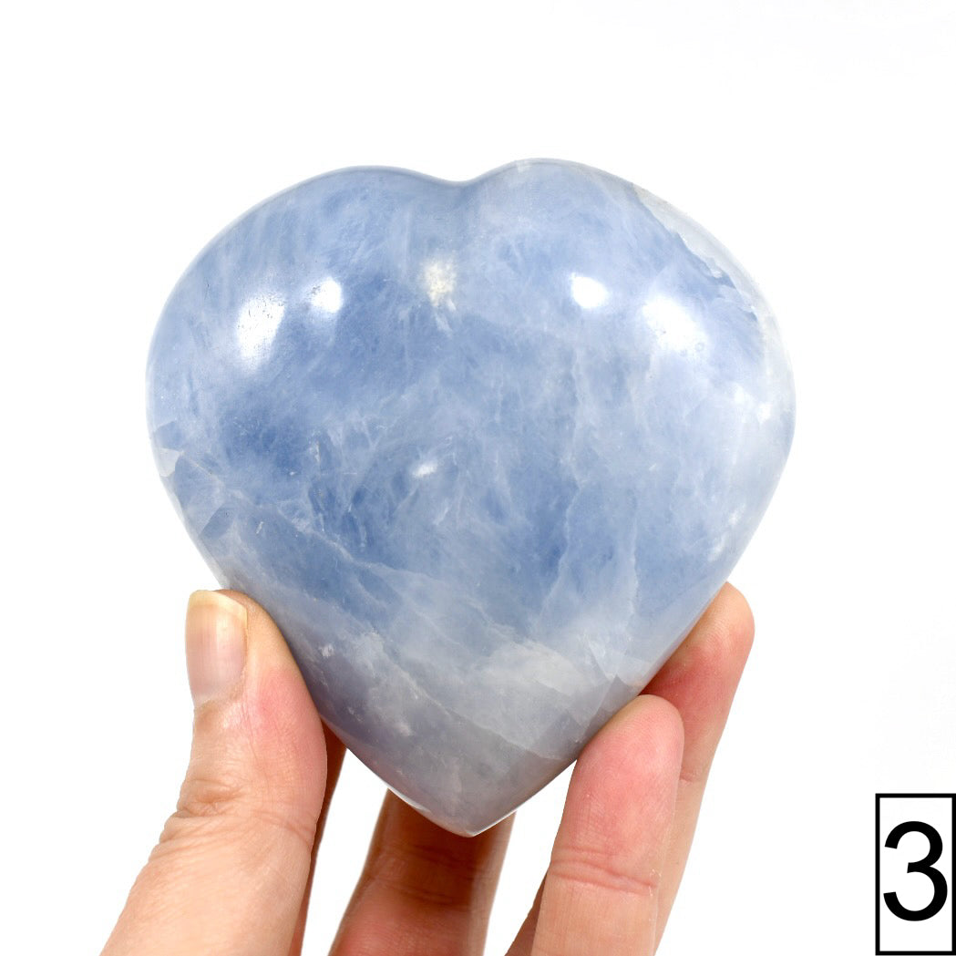 XL Blue Calcite Crystal Heart Shaped Palm Stone