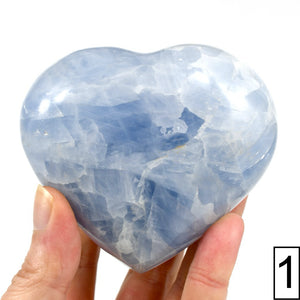 XL Blue Calcite Crystal Heart Shaped Palm Stone