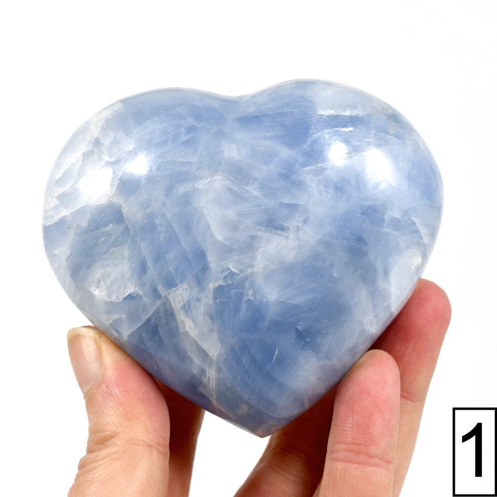 XL Blue Calcite Crystal Heart Shaped Palm Stone