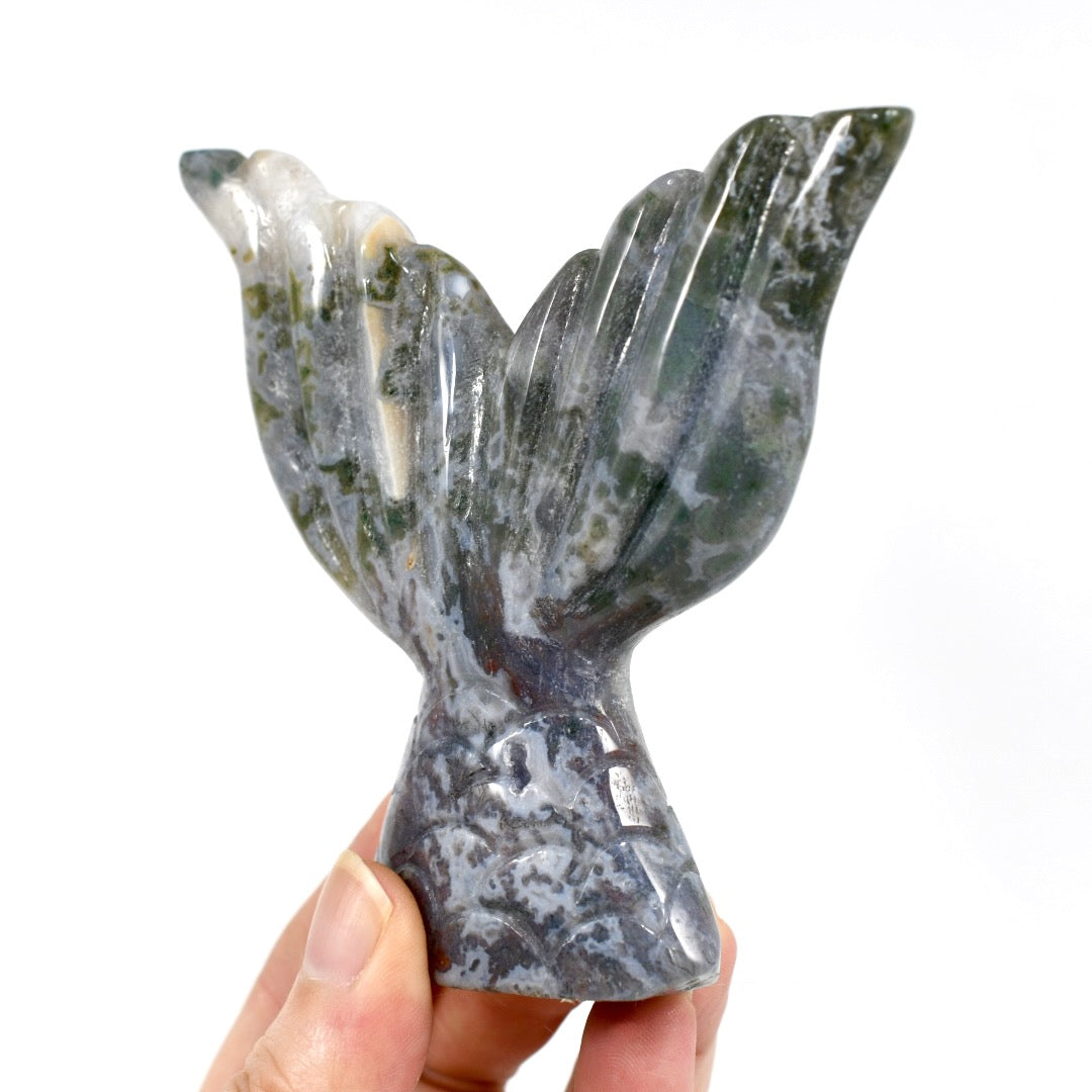 Moss Agate Hand Carved Crystal Mermaid Fish Tail