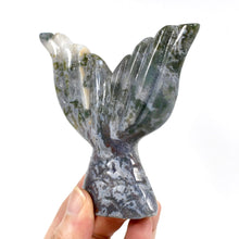 Load image into Gallery viewer, Moss Agate Hand Carved Crystal Mermaid Fish Tail
