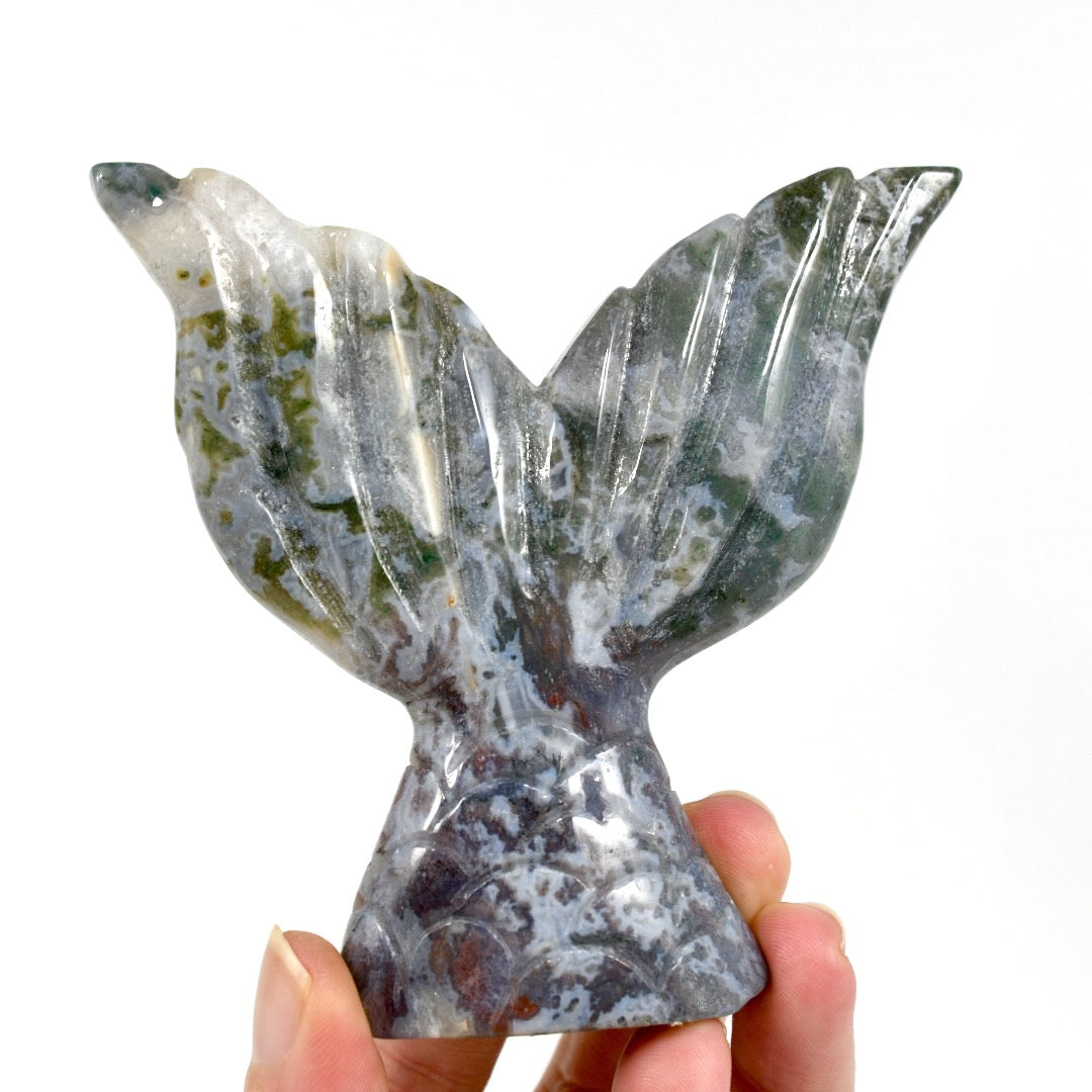 Moss Agate Hand Carved Crystal Mermaid Fish Tail
