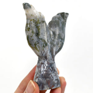 Moss Agate Hand Carved Crystal Mermaid Fish Tail