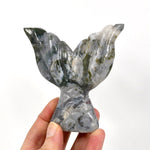 Moss Agate Hand Carved Crystal Mermaid Fish Tail