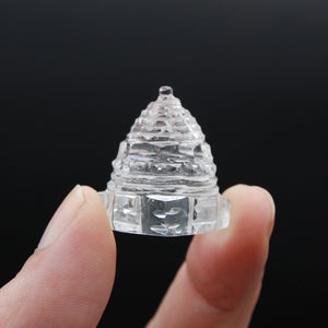 1in AAA Clear Quartz Crystal Buddhist Sri Yantra Stupa Carving