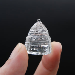 1in AAA Clear Quartz Crystal Buddhist Sri Yantra Stupa Carving