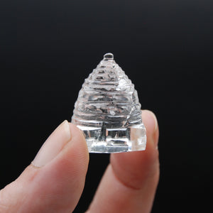 1in AAA Clear Quartz Crystal Buddhist Sri Yantra Stupa Carving