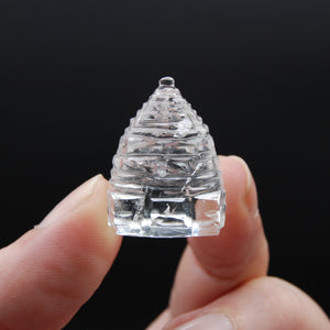 1in AAA Clear Quartz Crystal Buddhist Sri Yantra Stupa Carving