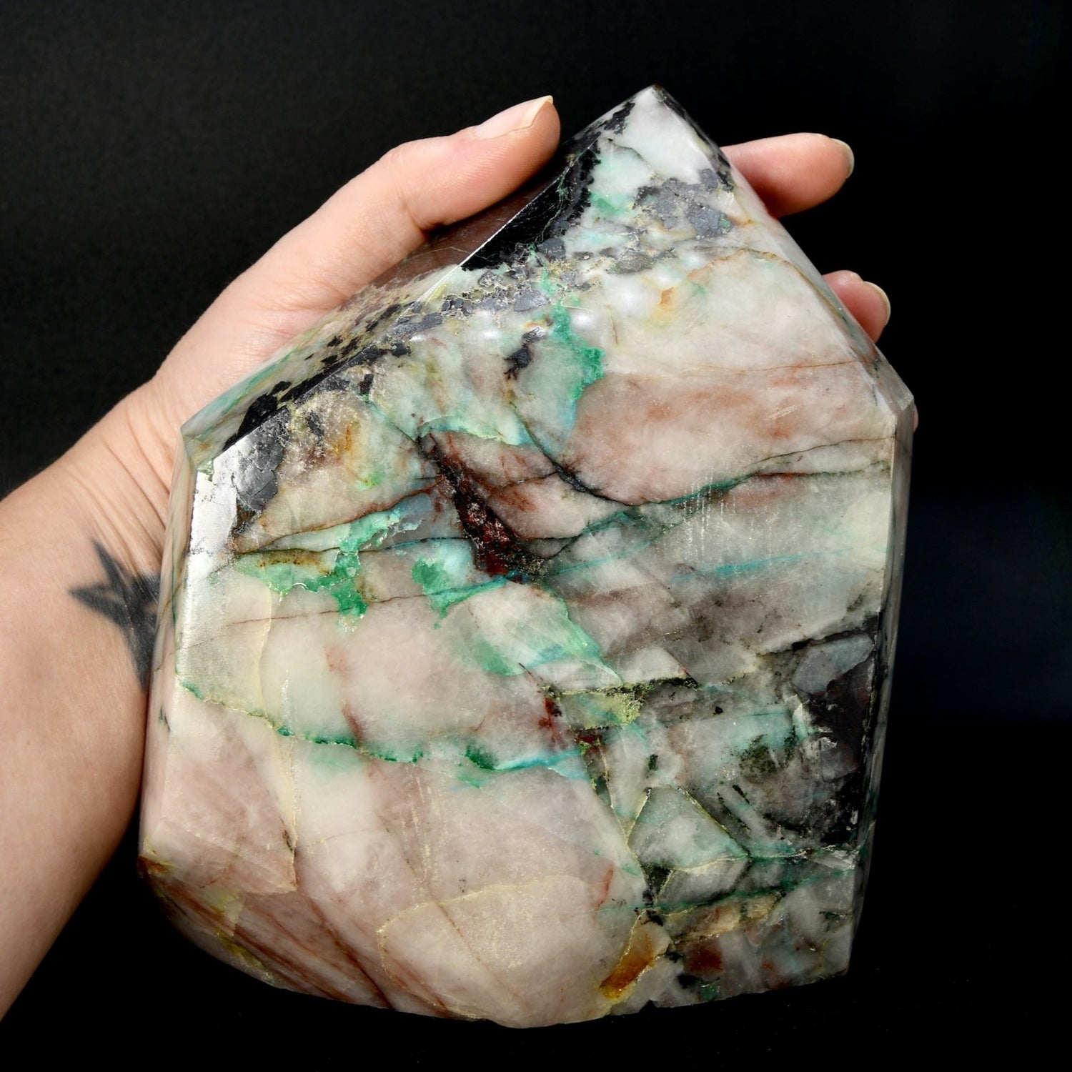 Phoenix Stone Ajoite Malachite Quartz Crystal Freeform Tower, Messina Mine