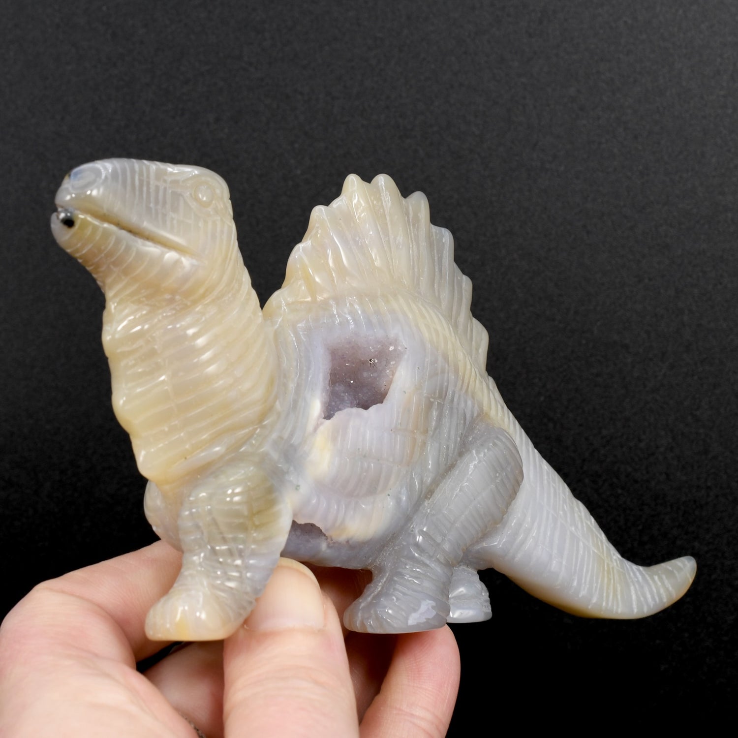 6in Amethyst Geode Agate Carved Crystal Dinosaur