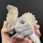 6in Amethyst Geode Agate Carved Crystal Dinosaur