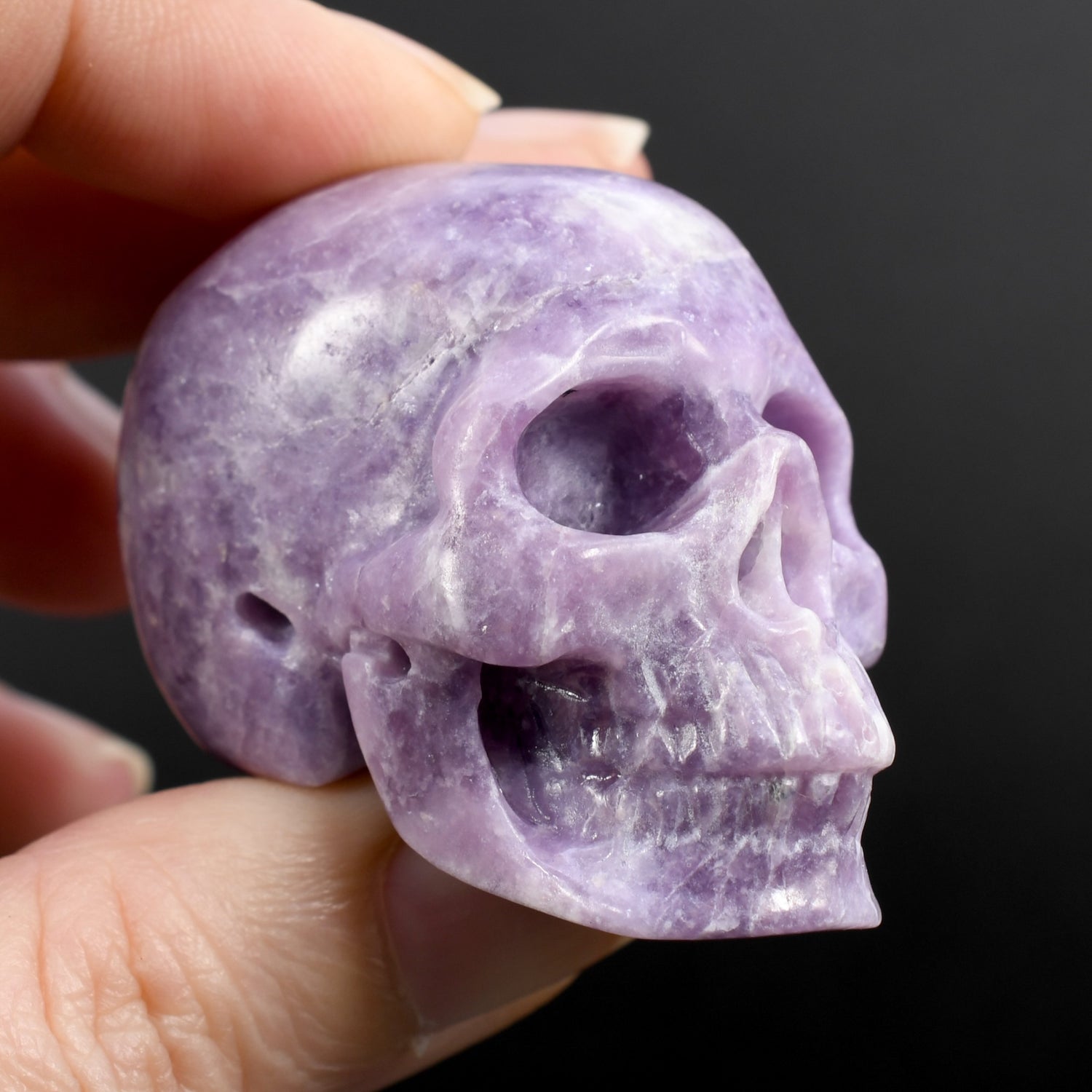 Lepidolite Carved Crystal Skull