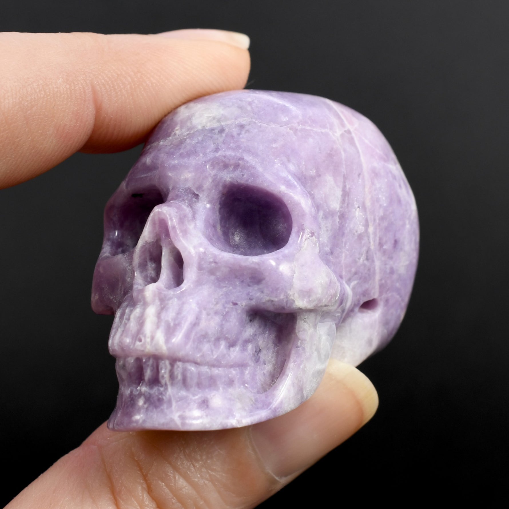 Lepidolite Carved Crystal Skull