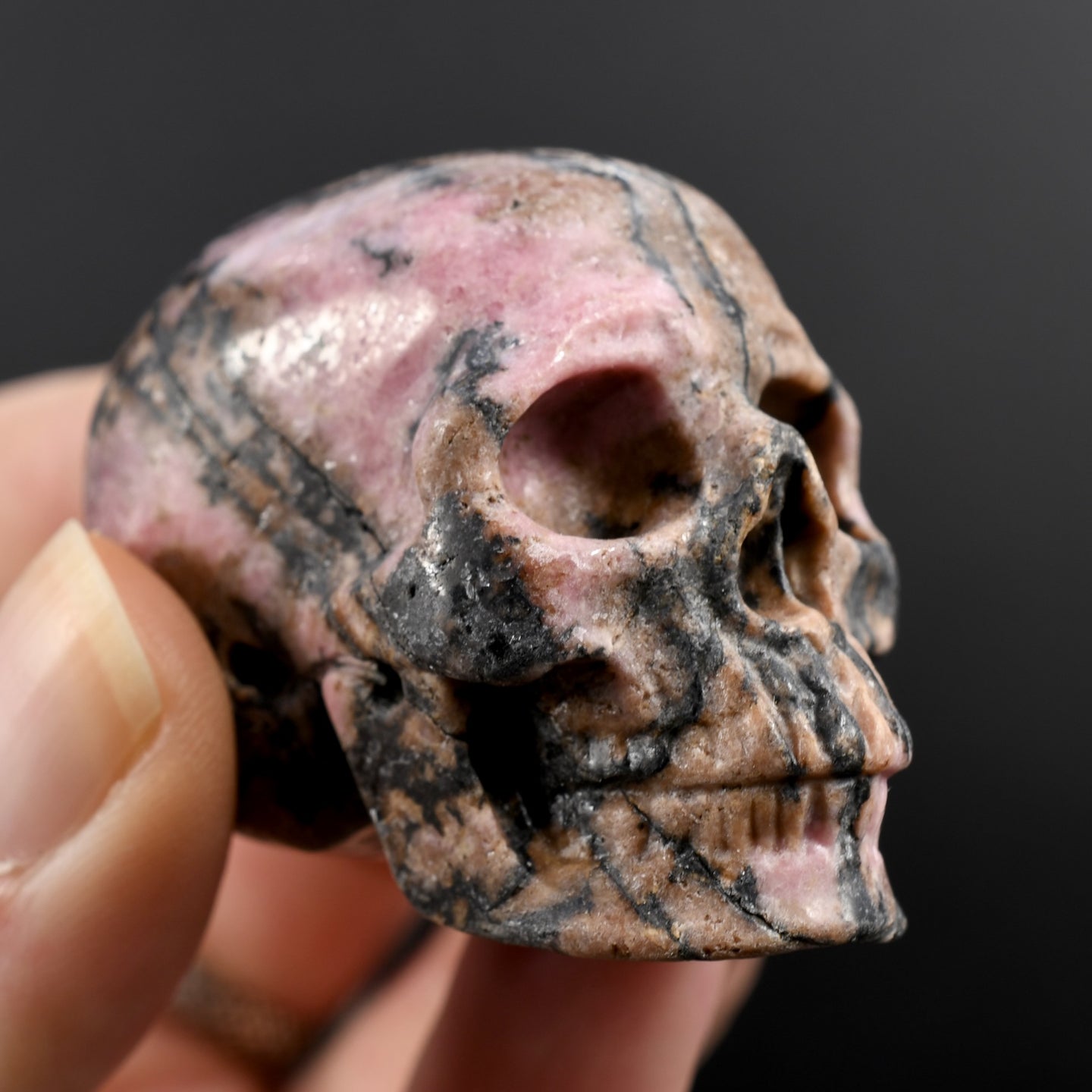 Rhodonite Carved Crystal Skull