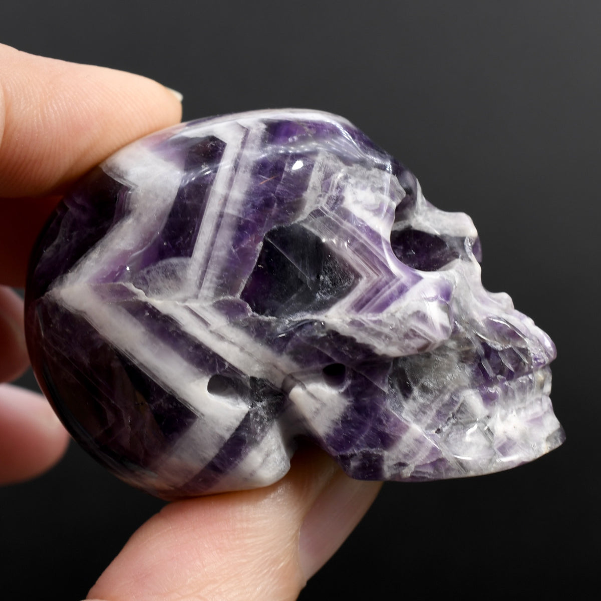 Chevron Amethyst Crystal Skull