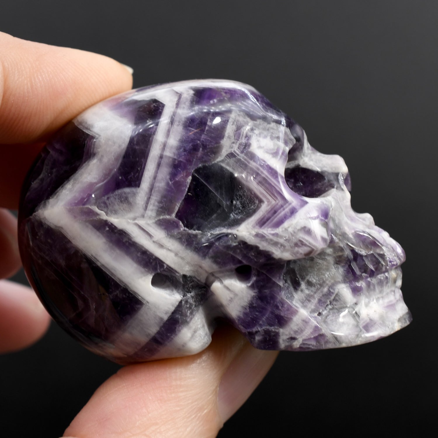 Chevron Amethyst Crystal Skull