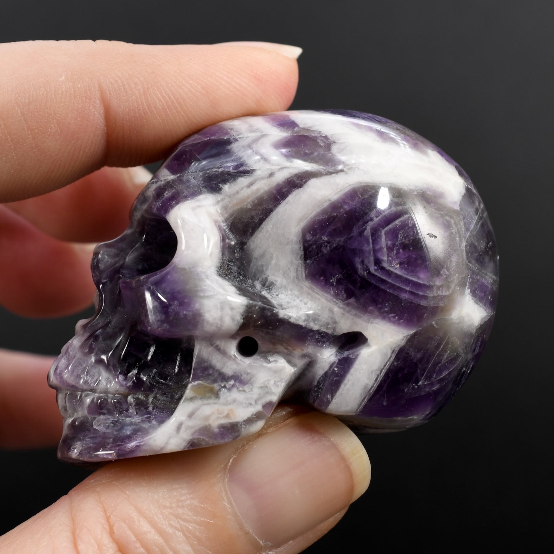 Chevron Amethyst Crystal Skull