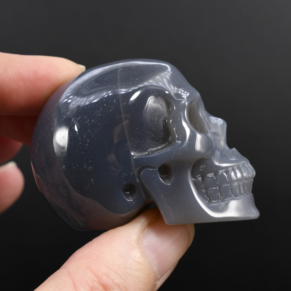 Grey Agate Carved Crystal Skull
