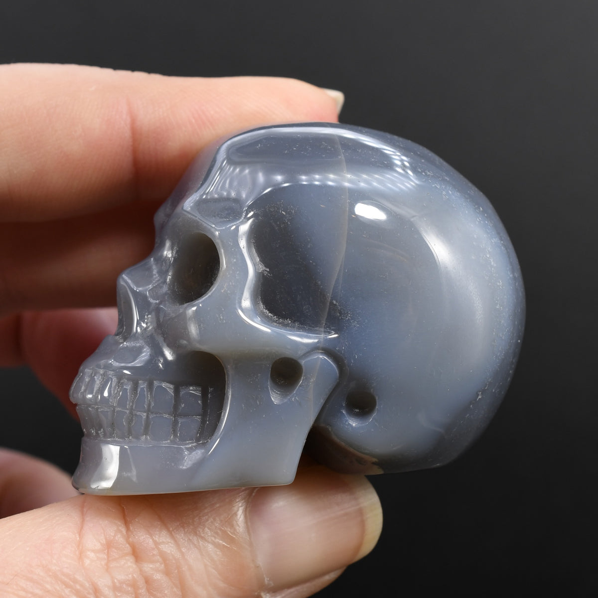 Grey Agate Carved Crystal Skull