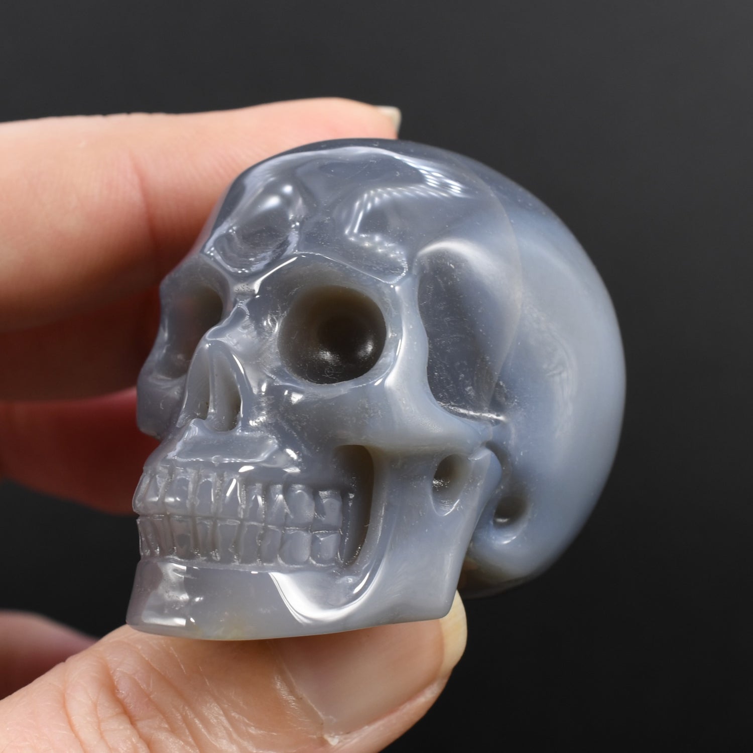 Grey Agate Carved Crystal Skull