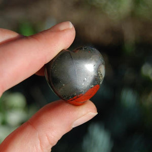 ONE African Bloodstone Crystal Heart Shaped Palm Stone 1"