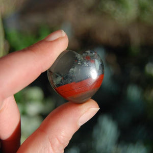 ONE African Bloodstone Crystal Heart Shaped Palm Stone 1"