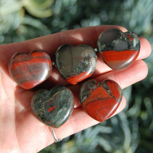 ONE African Bloodstone Crystal Heart Shaped Palm Stone 1"