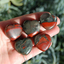 Load image into Gallery viewer, ONE African Bloodstone Crystal Heart Shaped Palm Stone 1&quot;
