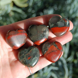 ONE African Bloodstone Crystal Heart Shaped Palm Stone 1"