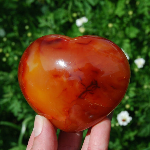 Large Carnelian Agate Heart, Crystal Palm Stone