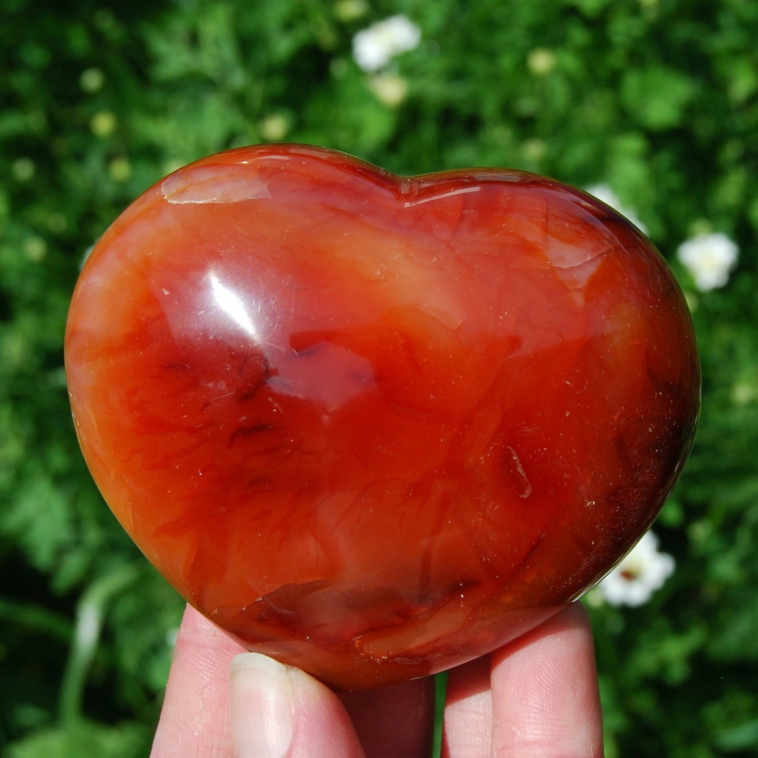 Large Carnelian Agate Heart, Crystal Palm Stone