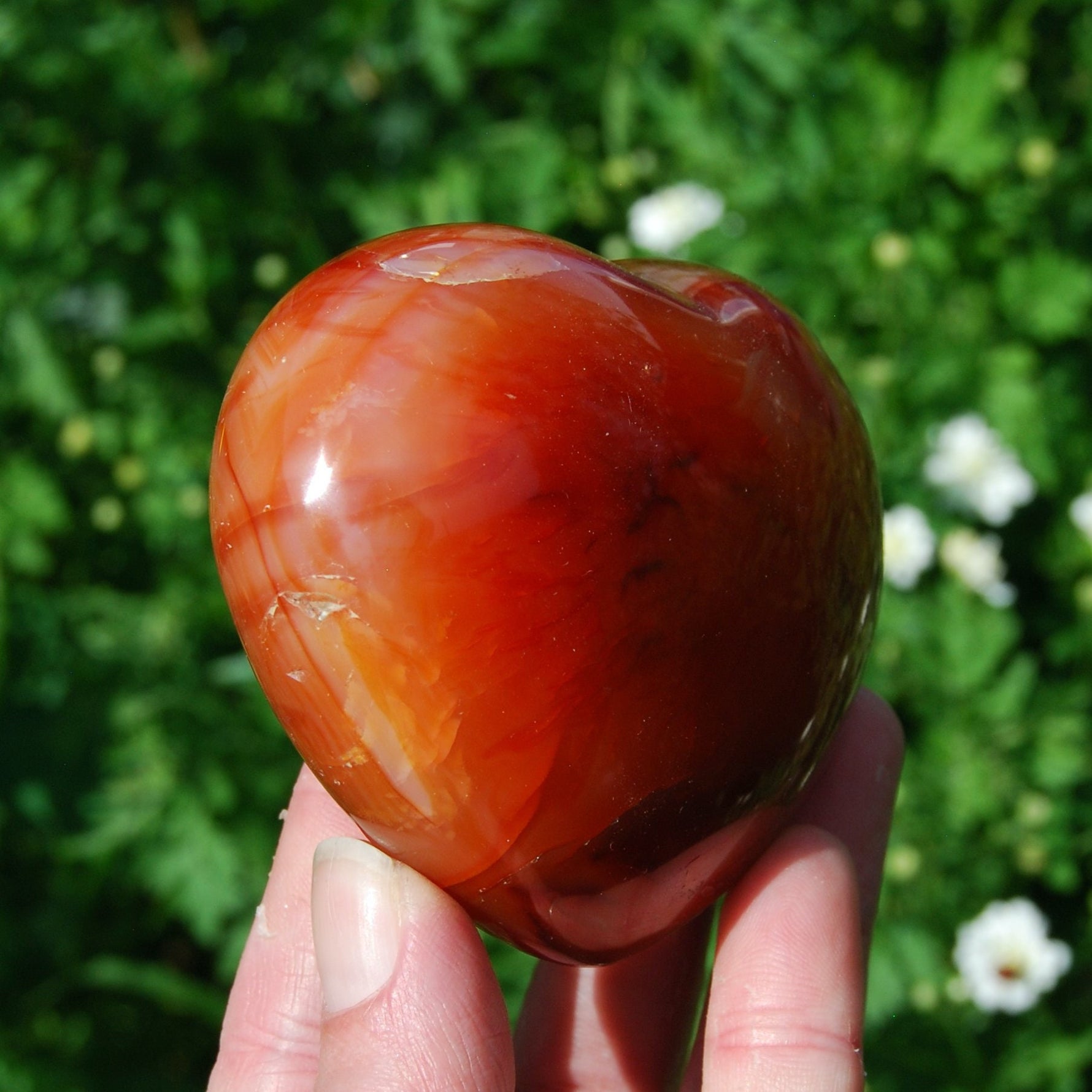 Large Carnelian Agate Heart, Crystal Palm Stone