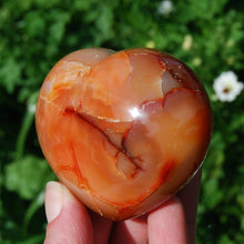 Load image into Gallery viewer, 3in 266g Carnelian Crystal Heart, Large Red Agate Palm Stone, Madagascar
