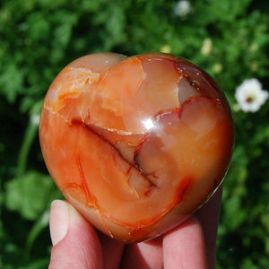 3in 266g Carnelian Crystal Heart, Large Red Agate Palm Stone, Madagascar