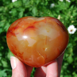 3in 266g Carnelian Crystal Heart, Large Red Agate Palm Stone, Madagascar