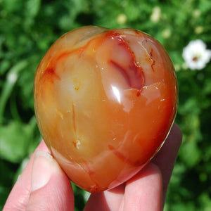 3in 266g Carnelian Crystal Heart, Large Red Agate Palm Stone, Madagascar