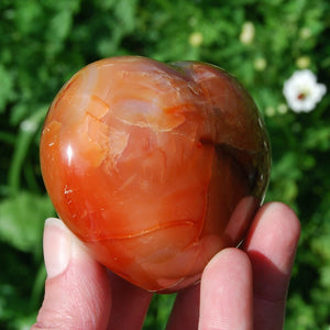 3in 266g Carnelian Crystal Heart, Large Red Agate Palm Stone, Madagascar