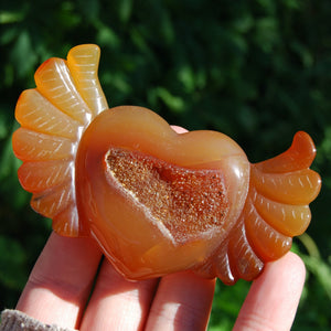 Carnelian Crystal Heart with Wings