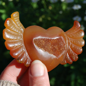 Carnelian Crystal Heart with Wings