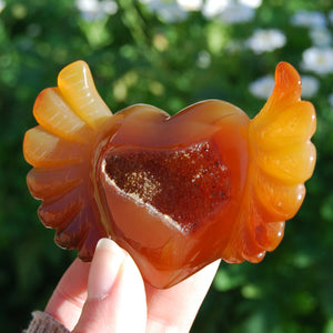 Carnelian Crystal Heart with Wings