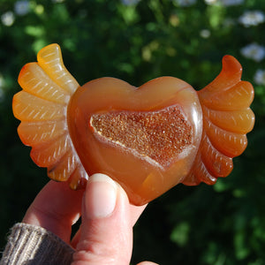 Carnelian Crystal Heart with Wings