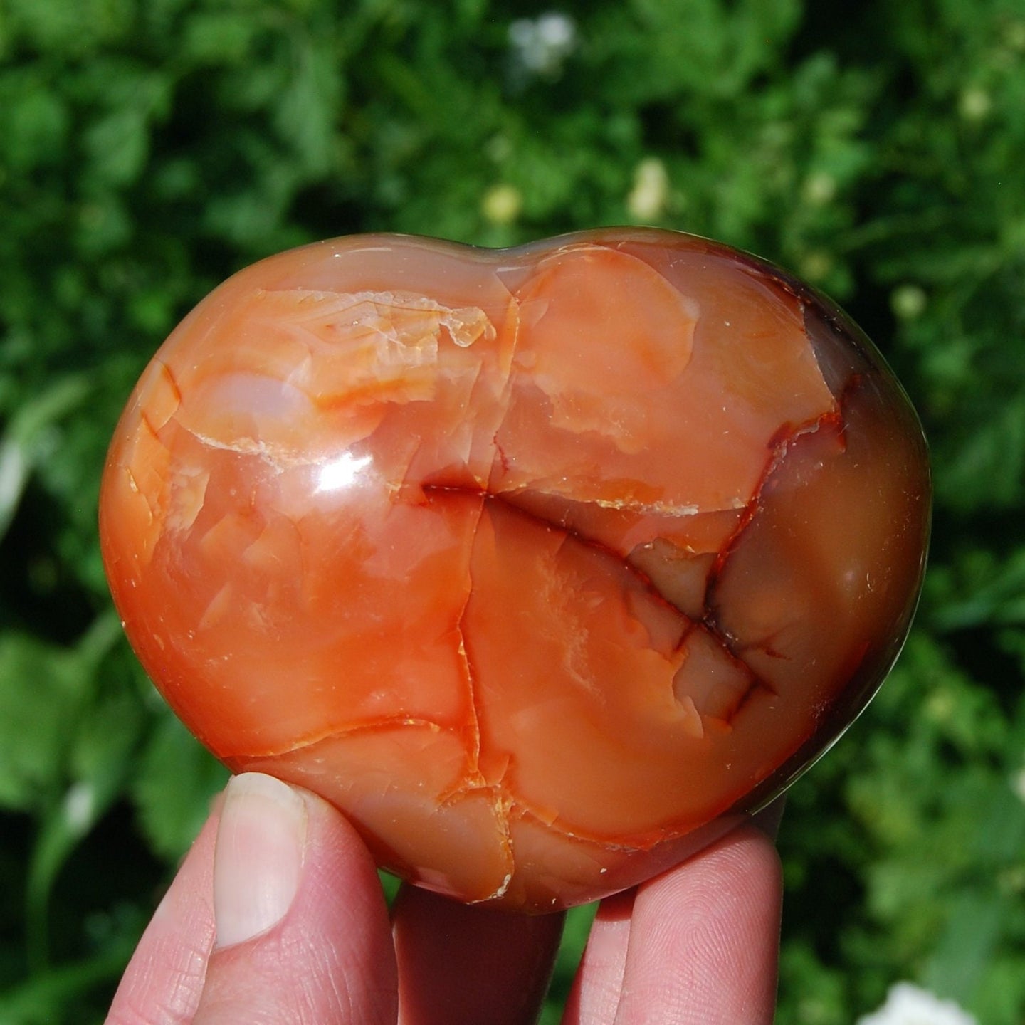 3in 266g Carnelian Crystal Heart, Large Red Agate Palm Stone, Madagascar