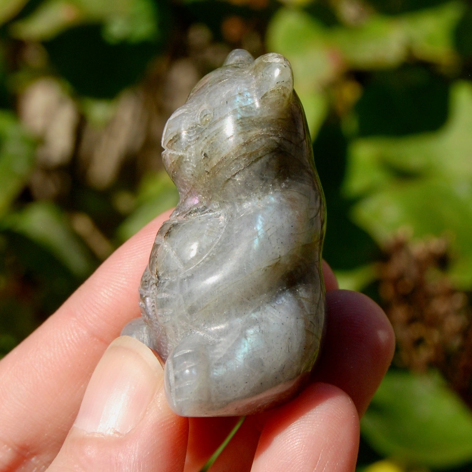 Labradorite Crystal Teddy Bear Carving