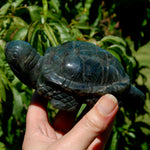 Large flashy Labradorite Crystal Turtle carving, 5.5 inches, 712 grams