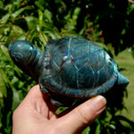 Large flashy Labradorite Crystal Turtle carving, 5.5 inches, 712 grams
