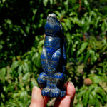 Hand-carved Lapis Lazuli crystal rabbit figurine with deep blue gemstone and golden pyrite flecks