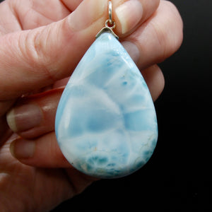 Larimar Teardrop Pendant for Necklace, Sterling Silver