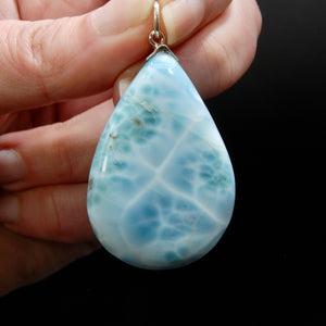 Larimar Teardrop Pendant for Necklace, Sterling Silver